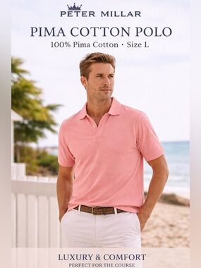 Peter Millar Pima Cotton Polo Sz L Pink Stripe Golf Casual Shirt